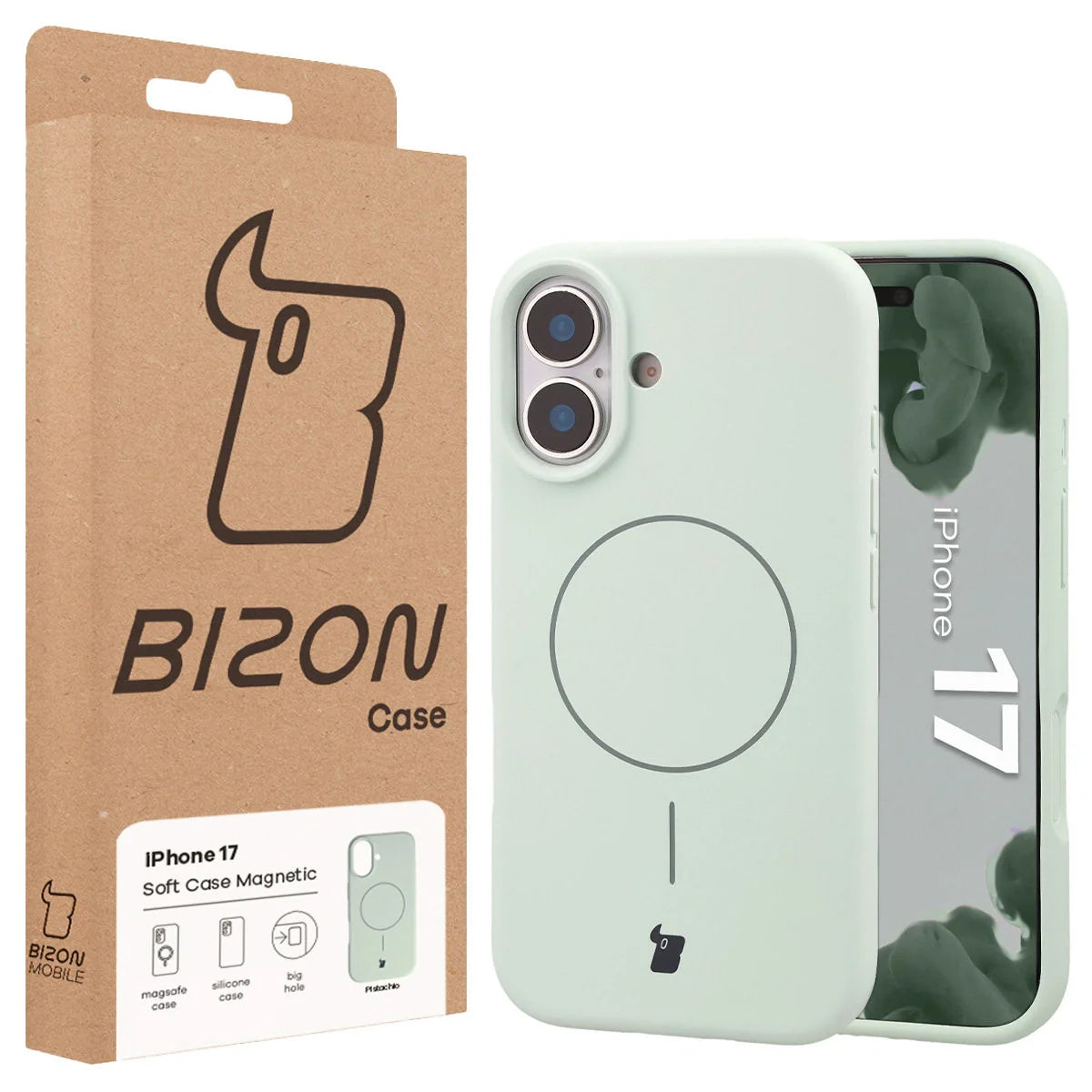 Silikon Handyhülle mit Magnetring für iPhone 17, Bizon Soft Case Magnetic, Pistazienfarben