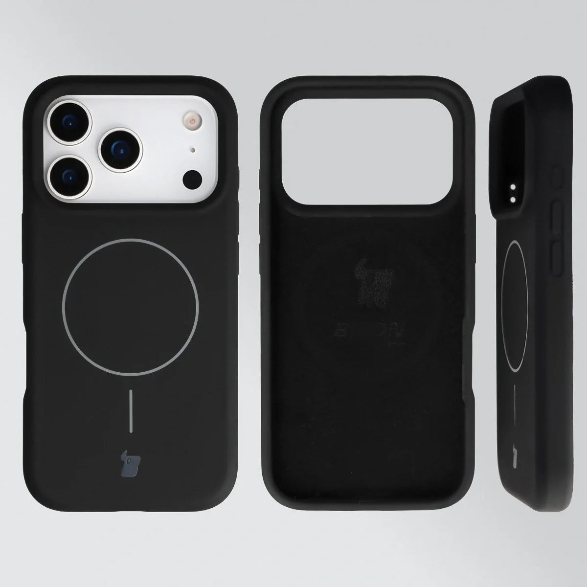 Silikon Handyhülle mit Magnetring für iPhone 17 Pro, Bizon Soft Case Magnetic, Schwarz
