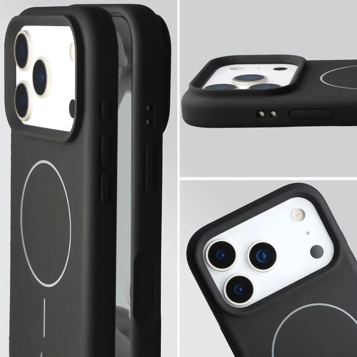 Silikon Handyhülle mit Magnetring für iPhone 17 Pro, Bizon Soft Case Magnetic, Schwarz