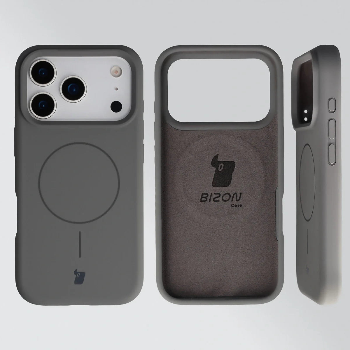 Silikon Handyhülle mit Magnetring für iPhone 17 Pro, Bizon Soft Case Magnetic, Graphitfarben