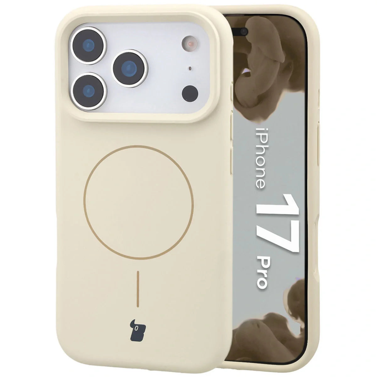 Silikon Handyhülle mit Magnetring für iPhone 17 Pro, Bizon Soft Case Magnetic, Écru