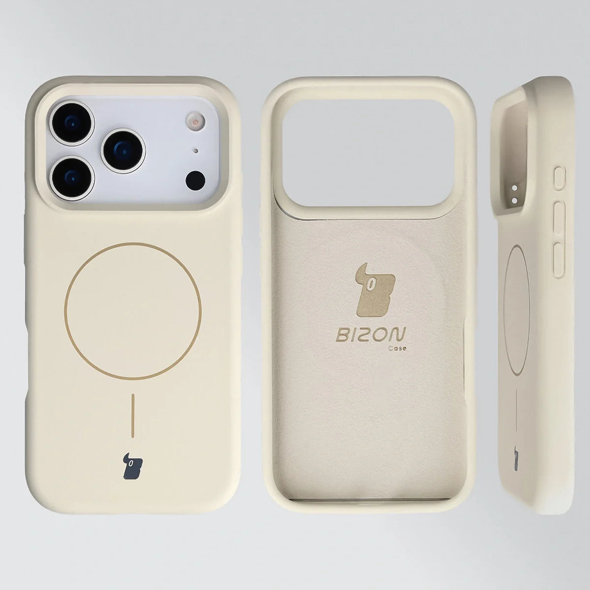 Silikon Handyhülle mit Magnetring für iPhone 17 Pro, Bizon Soft Case Magnetic, Écru
