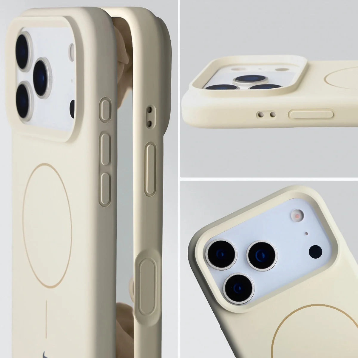 Silikon Handyhülle mit Magnetring für iPhone 17 Pro, Bizon Soft Case Magnetic, Écru