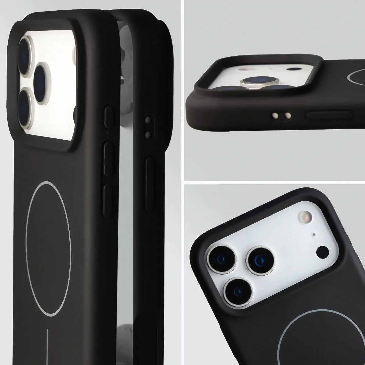 Silikon Handyhülle mit Magnetring für iPhone 17 Pro Max, Bizon Soft Case Magnetic, Schwarz