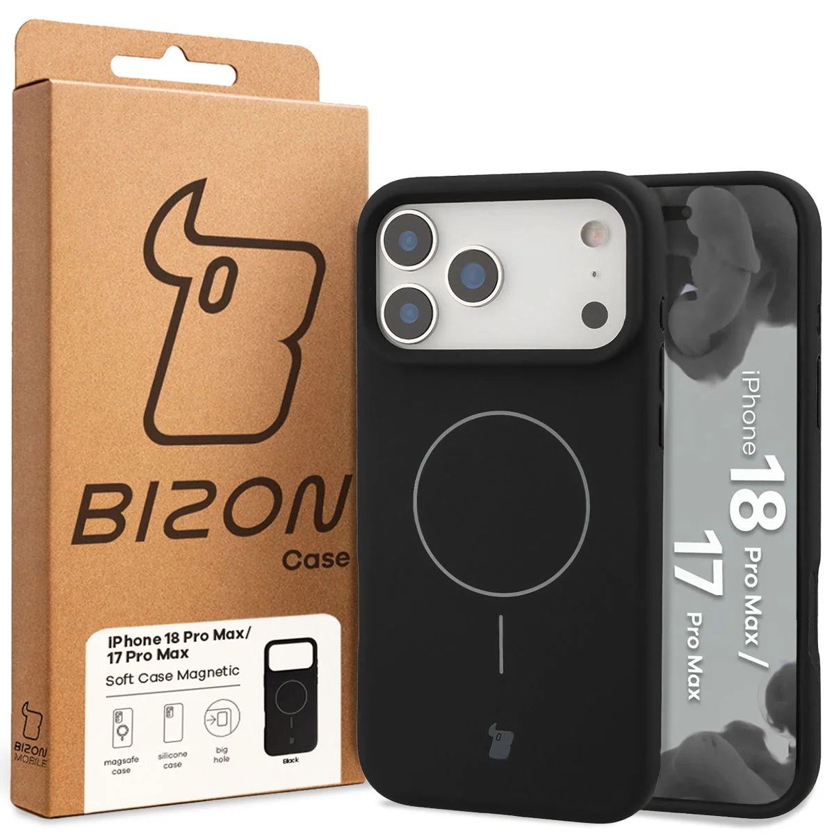 Silikon Handyhülle mit Magnetring für iPhone 18 Pro Max /  17 Pro Max, Bizon Soft Case Magnetic, Schwarz
