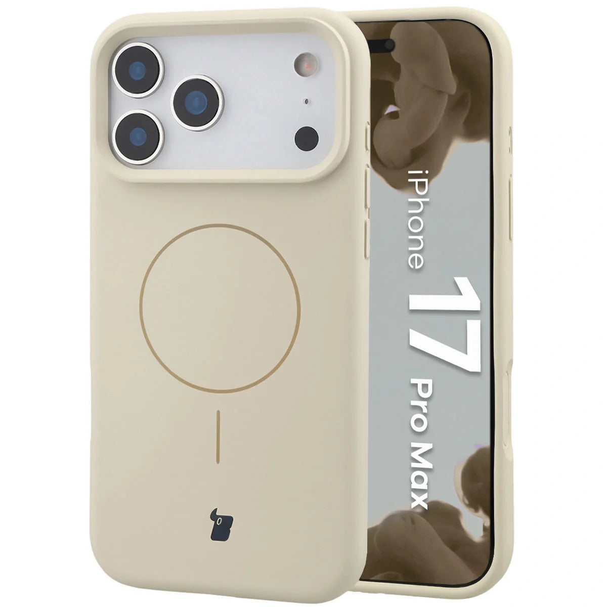 Silikon Handyhülle mit Magnetring für iPhone 17 Pro Max, Bizon Soft Case Magnetic, Écru