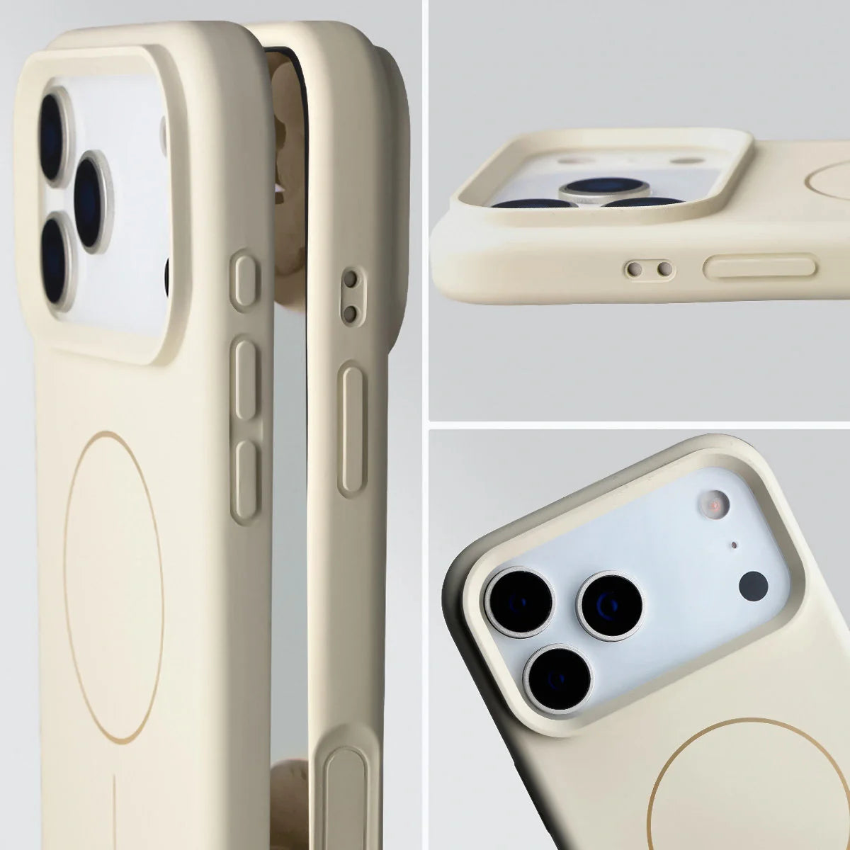 Silikon Handyhülle mit Magnetring für iPhone 17 Pro Max, Bizon Soft Case Magnetic, Écru