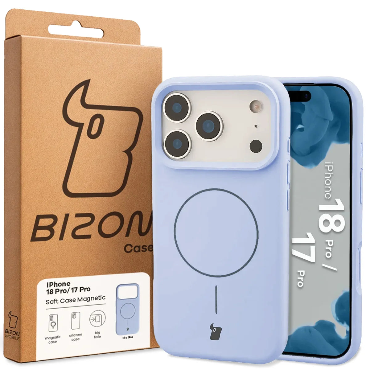 Silikon Handyhülle mit Magnetring für iPhone 18 Pro / 17 Pro, Bizon Soft Case Magnetic, Hellblau (8/8)