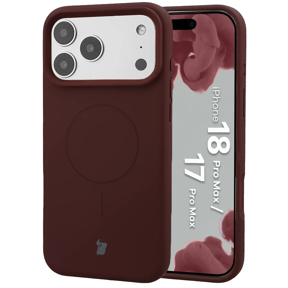 Silikon Handyhülle mit Magnetring für iPhone 18 Pro Max / 17 Pro Max, Bizon Soft Case Magnetic, Burgunderrot (1/8)