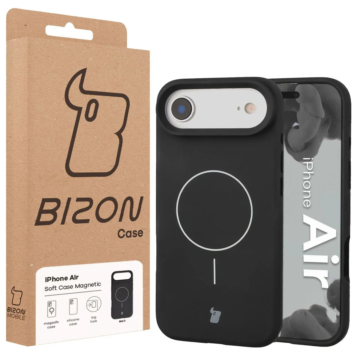 Silikon Handyhülle mit Magnetring für iPhone Air, Bizon Soft Case Magnetic, Schwarz
