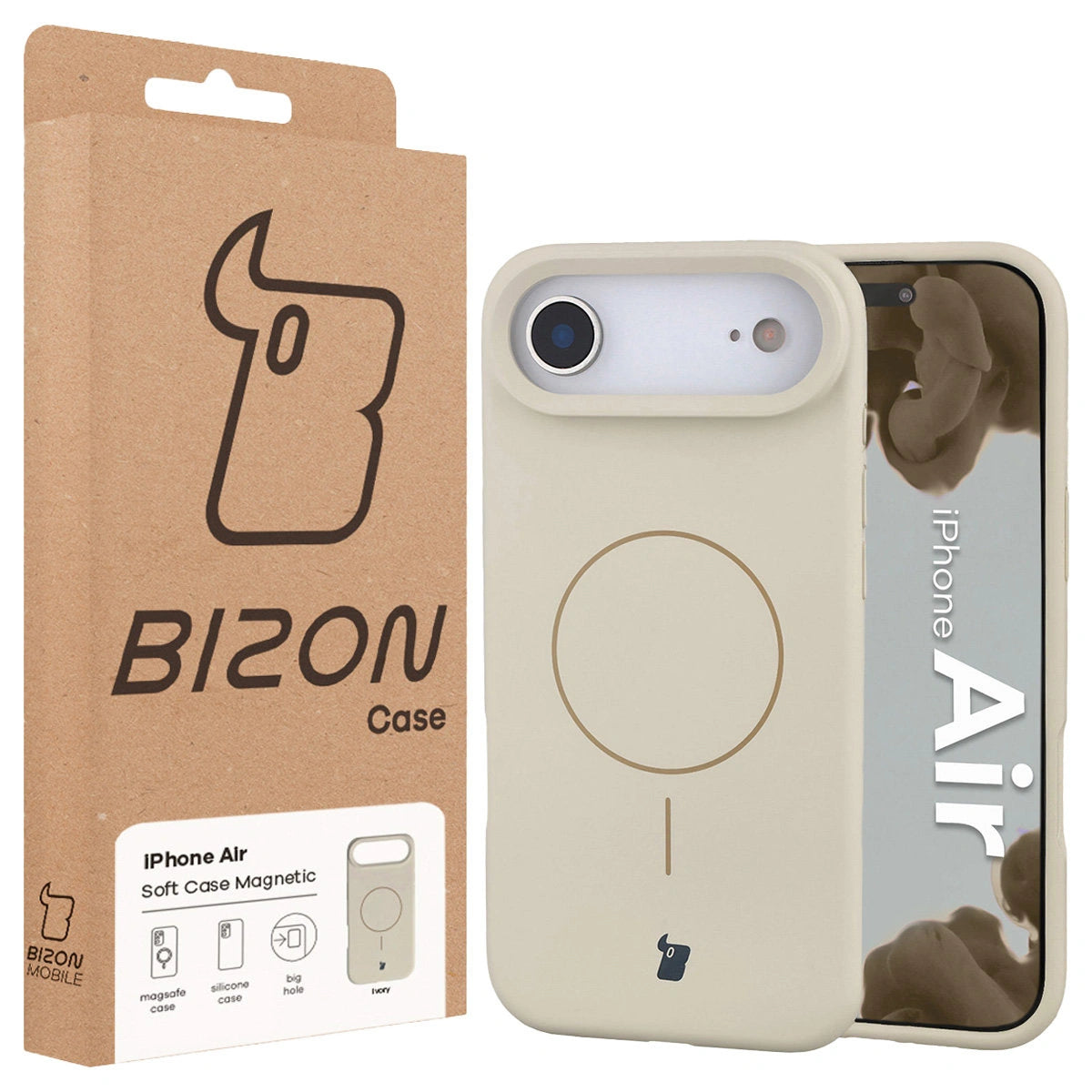 Silikon Handyhülle mit Magnetring für iPhone Air, Bizon Soft Case Magnetic, Écru