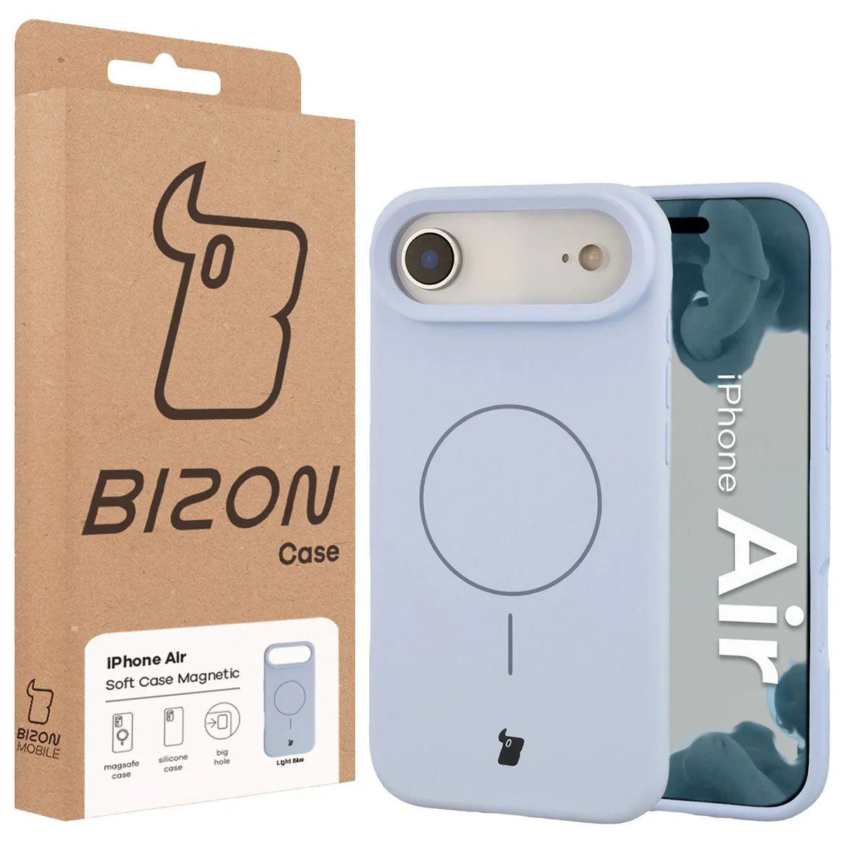 Silikon Handyhülle mit Magnetring für iPhone Air, Bizon Soft Case Magnetic, Hellblau