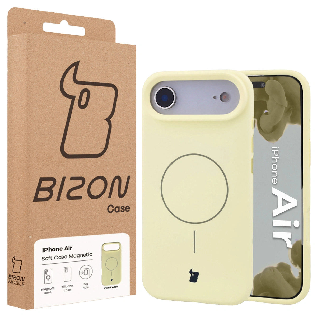 Silikon Handyhülle mit Magnetring für iPhone Air, Bizon Soft Case Magnetic, Hellgelb