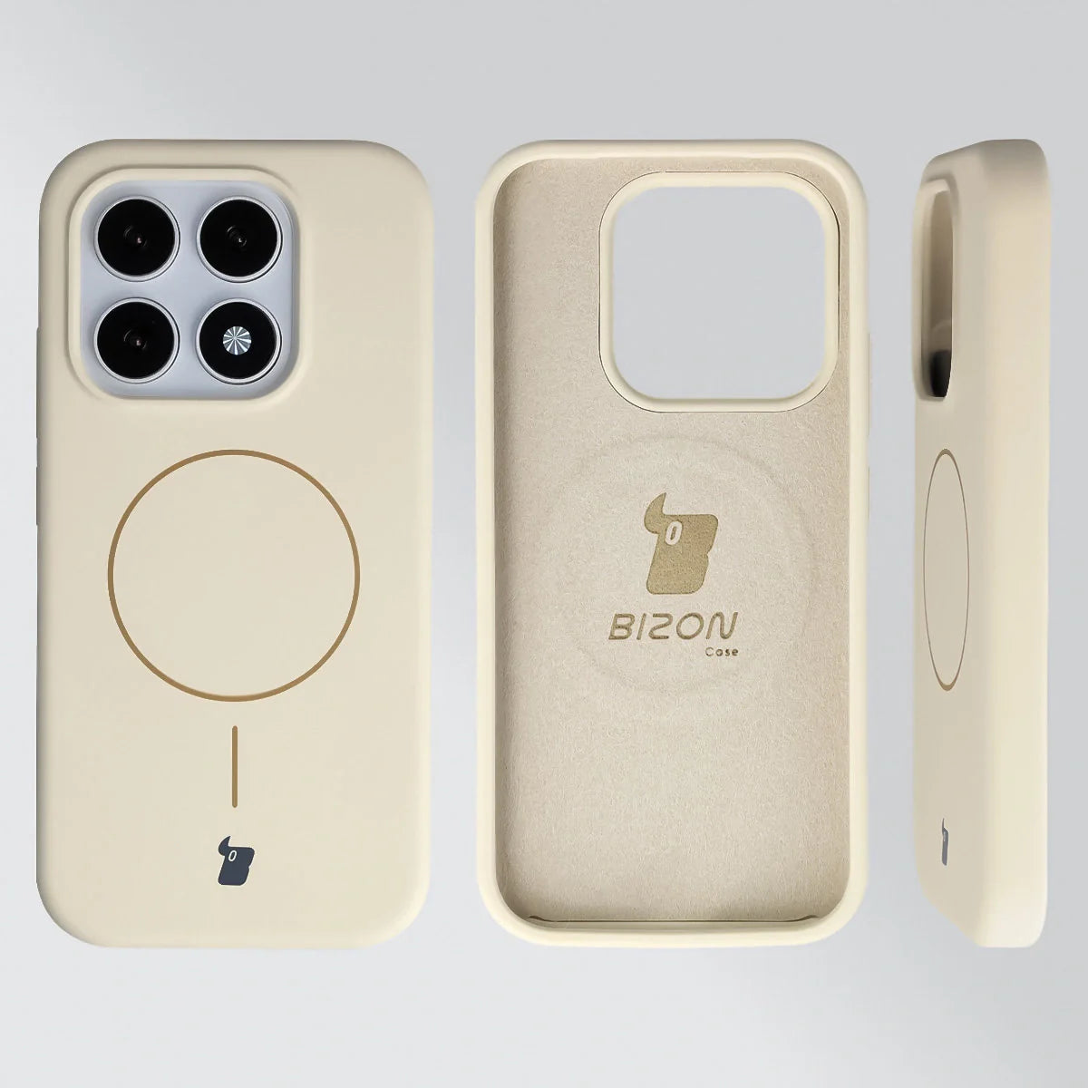 Silikon Handyhülle mit Magnetring für Xiaomi 17, Bizon Soft Case Magnetic, Écru