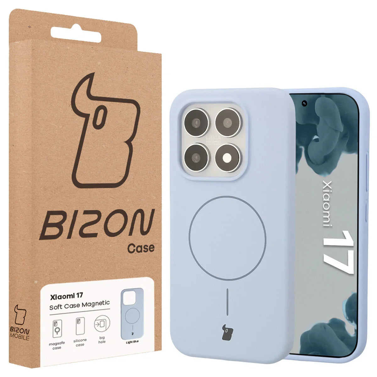 Silikon Handyhülle mit Magnetring für Xiaomi 17, Bizon Soft Case Magnetic, Hellblau