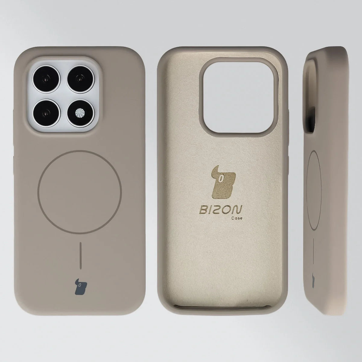 Silikon Handyhülle mit Magnetring für Xiaomi 17, Bizon Soft Case Magnetic, Hellgrau