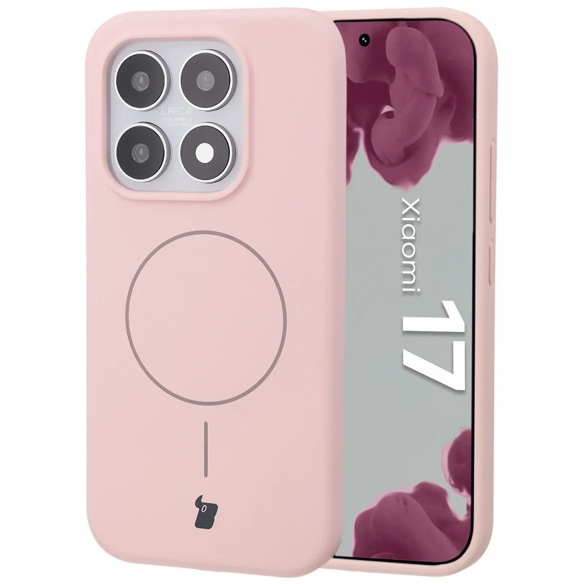 Silikon Handyhülle mit Magnetring für Xiaomi 17, Bizon Soft Case Magnetic, Hellrosa