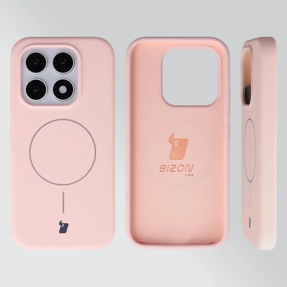 Silikon Handyhülle mit Magnetring für Xiaomi 17, Bizon Soft Case Magnetic, Hellrosa