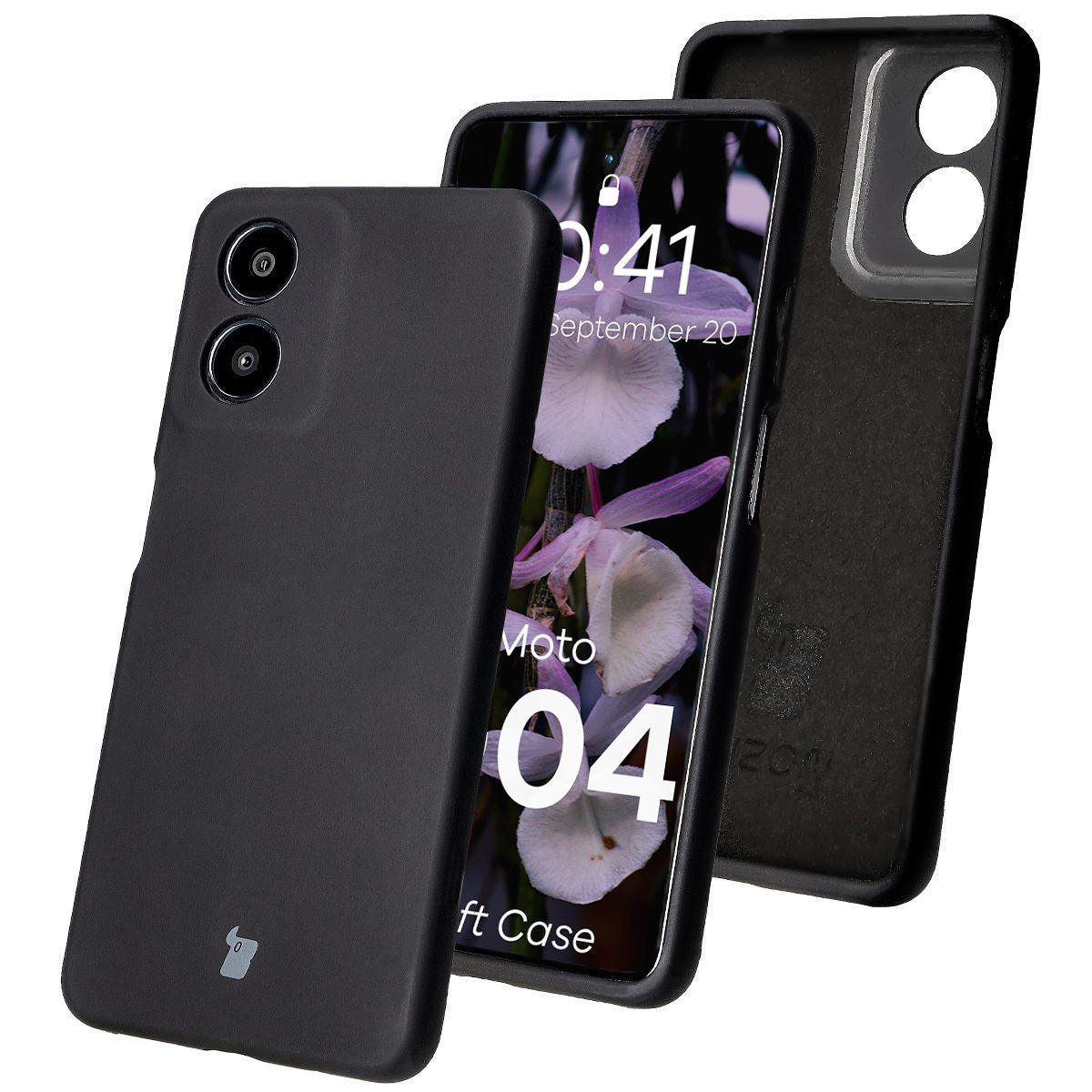 Silikon Handyhülle für Motorola Moto G04, Bizon Soft Case, Schwarz