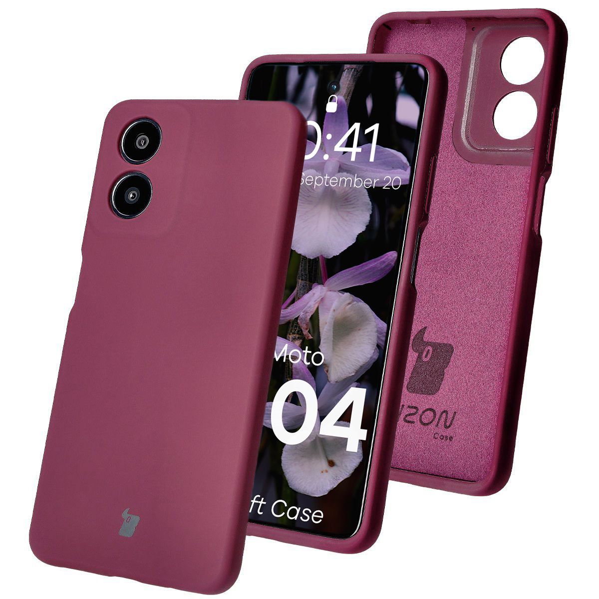 Silikon Handyhülle für Motorola Moto G04, Bizon Soft Case, Pflaumenfarbe