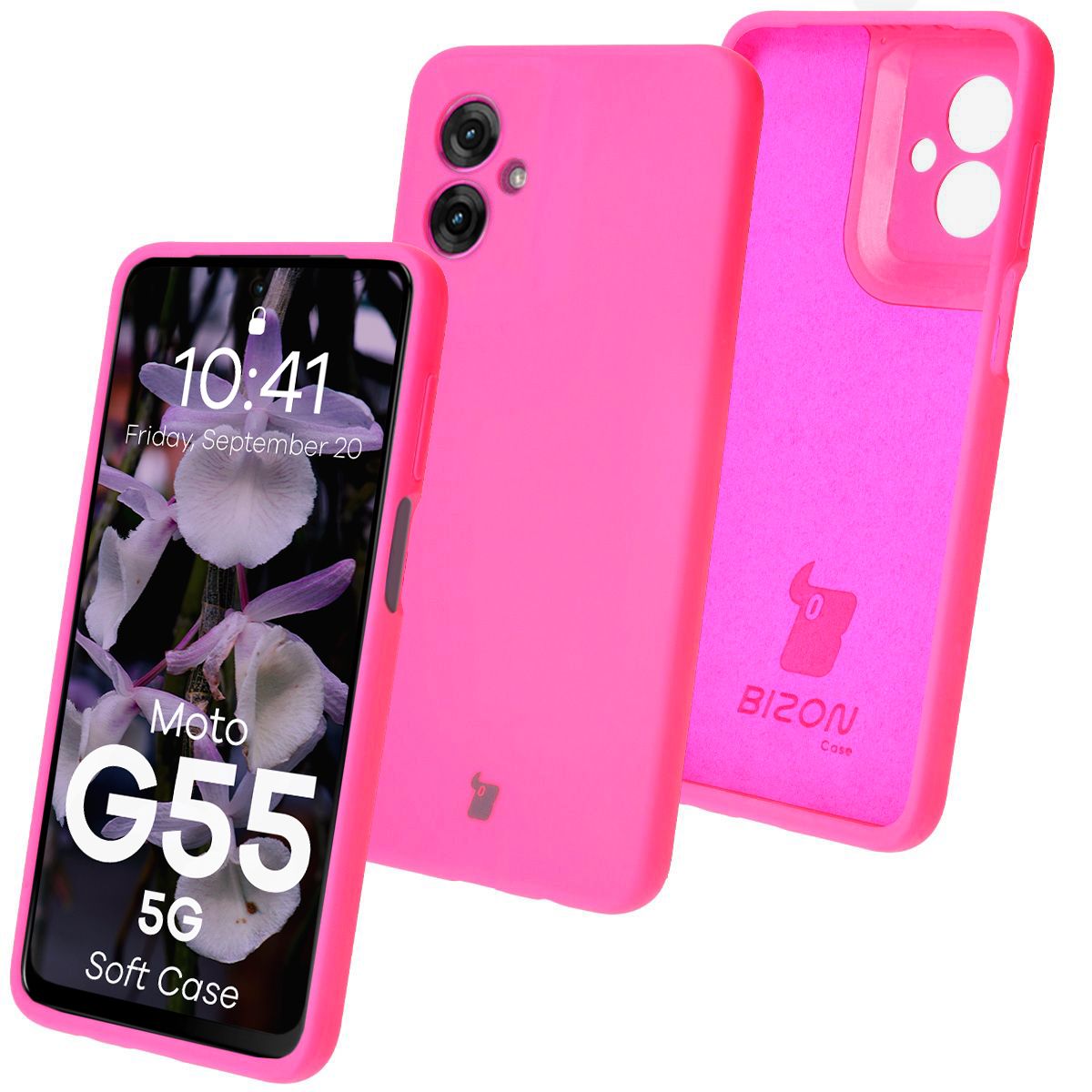 Silikon Handyhülle für Motorola Moto G55 5G, Bizon Soft Case, Neon-Pink