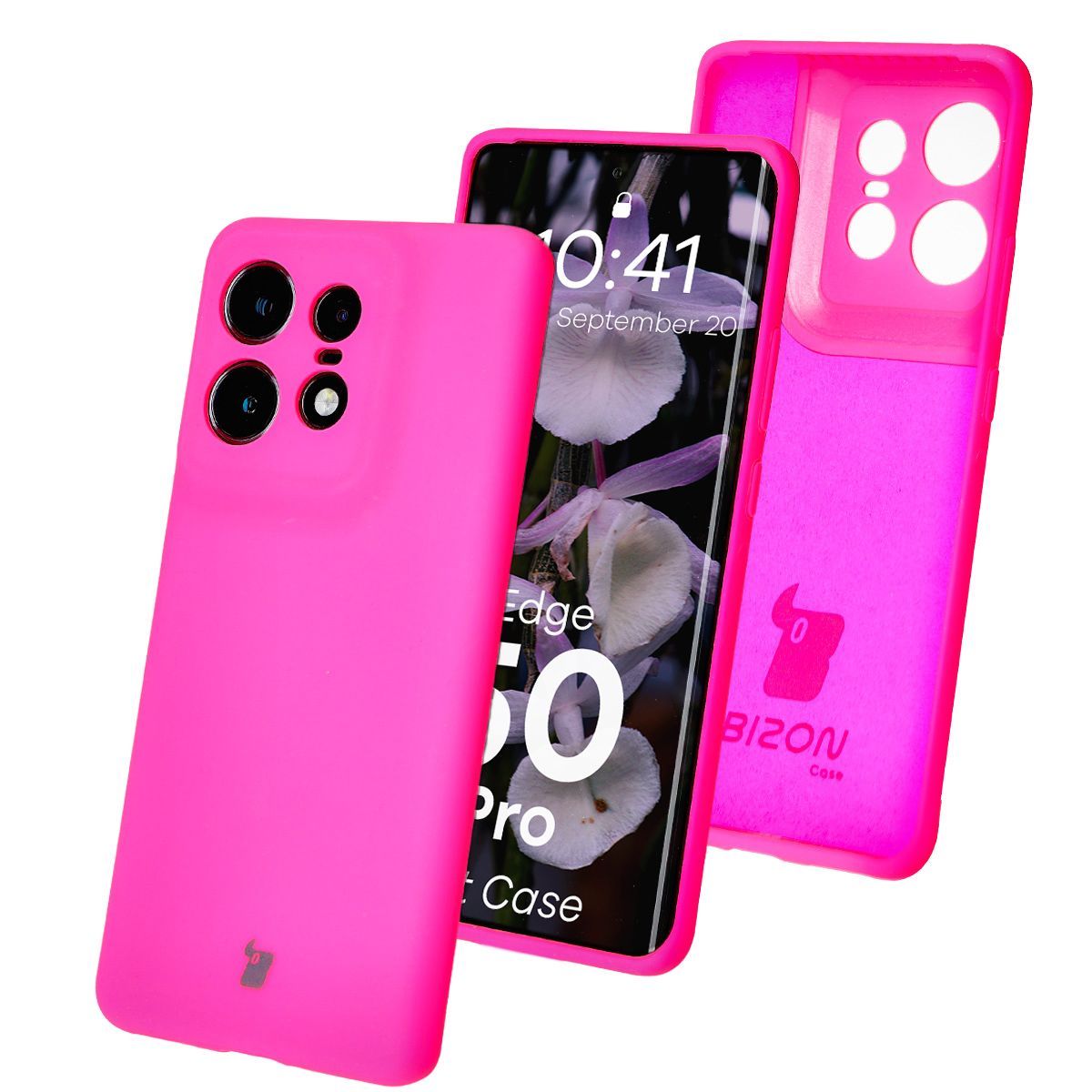 Silikon Handyhülle für Motorola Edge 50 Pro, Bizon Soft Case, Neon-Pink