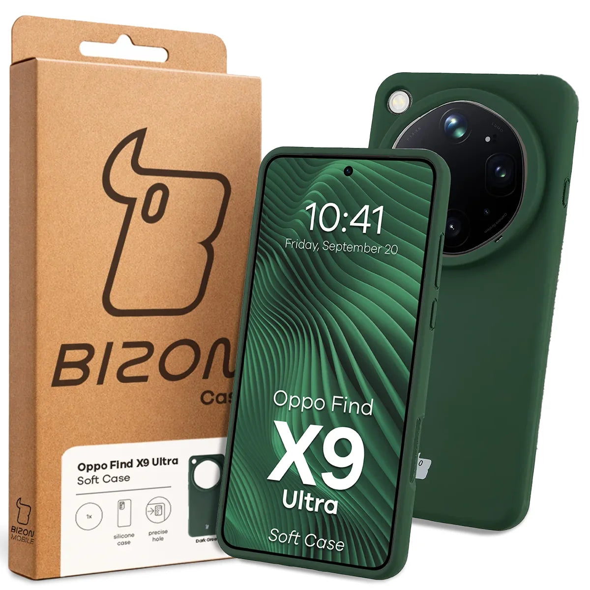 Silikon Handyhülle für Oppo Find X9 Ultra, Bizon Soft Case, Dunkelgrün
