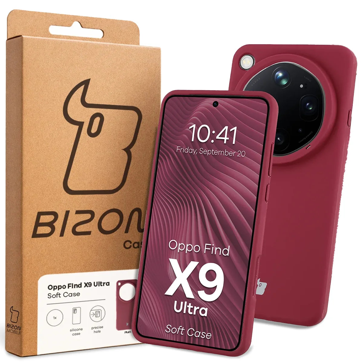 Silikon Handyhülle für Oppo Find X9 Ultra, Bizon Soft Case, Pflaumenfarbe