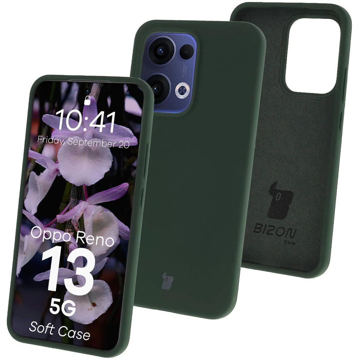 Silikon Handyhülle für Oppo Reno13, Bizon Soft Case, Dunkelgrün