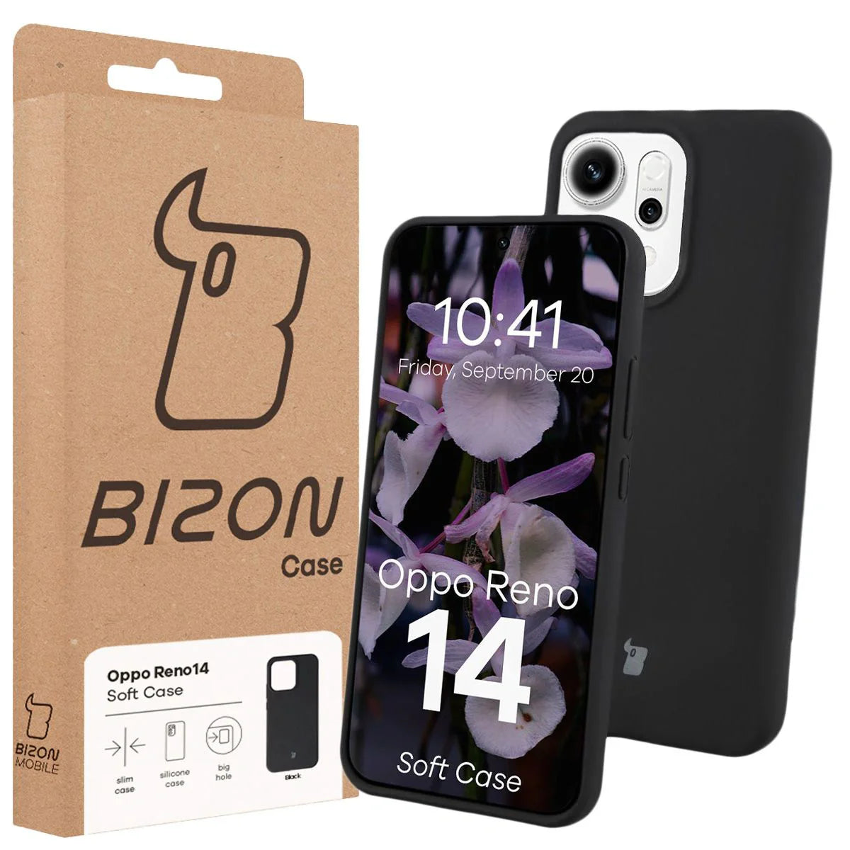 Silikon Handyhülle für Oppo Reno 14, Bizon Soft Case, Schwarz