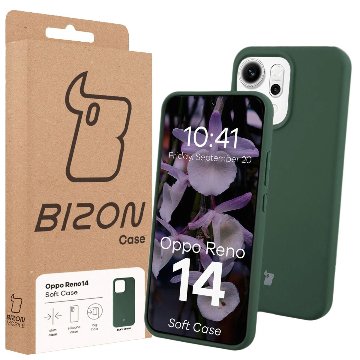 Silikon Handyhülle für Oppo Reno 14, Bizon Soft Case, Dunkelgrün