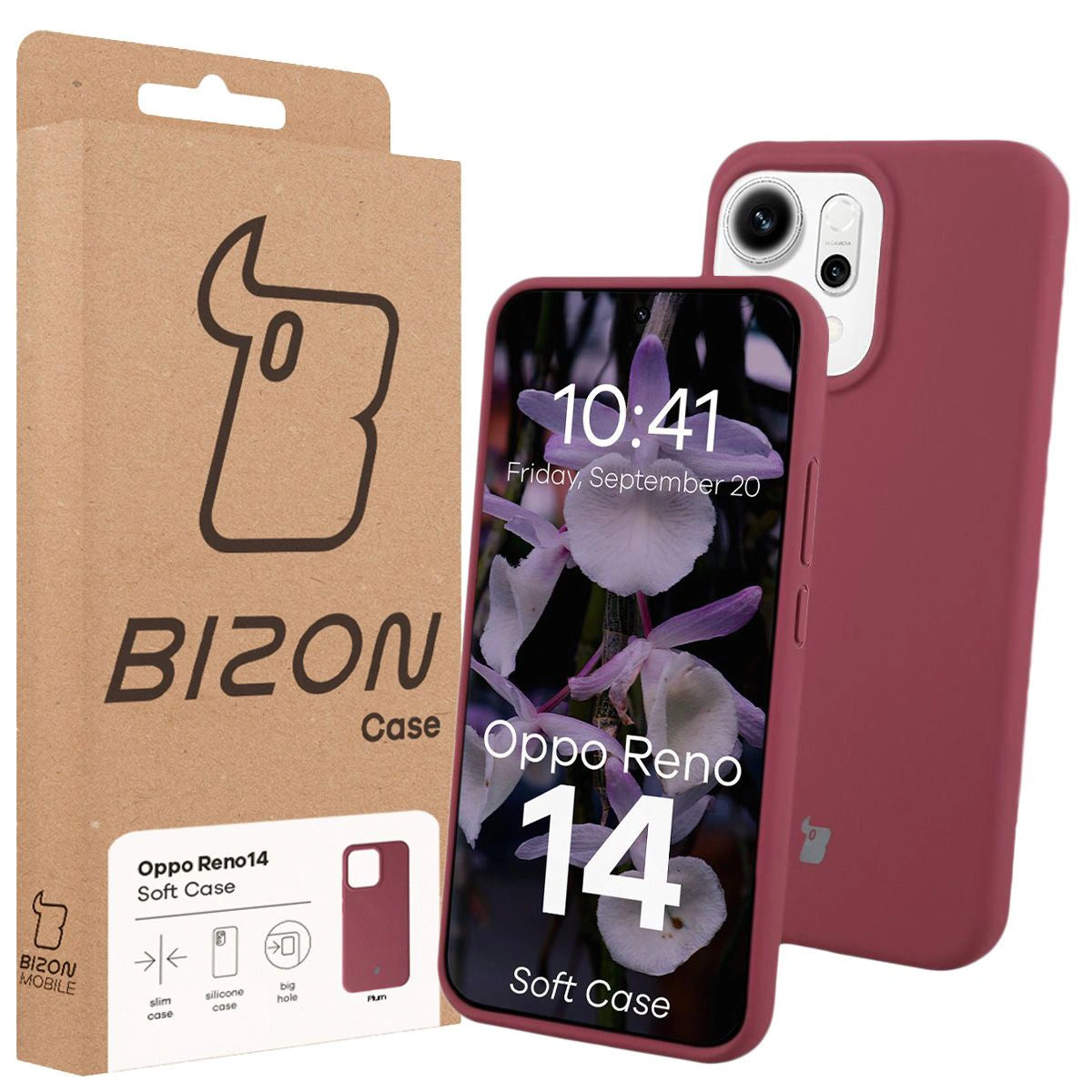 Silikon Handyhülle für Oppo Reno 14, Bizon Soft Case, Pflaumenfarbe