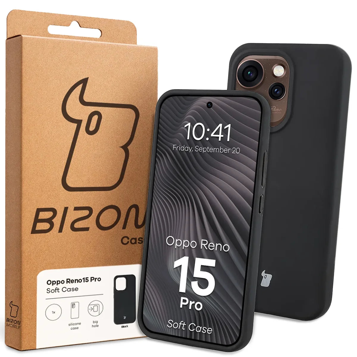 Silikon Handyhülle für Oppo Reno 15 Pro, Bizon Soft Case, Schwarz