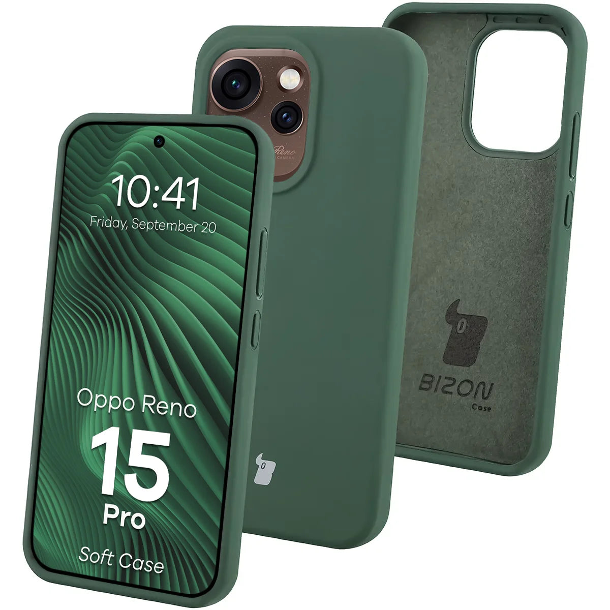 Silikon Handyhülle für Oppo Reno 15 Pro, Bizon Soft Case, Dunkelgrün