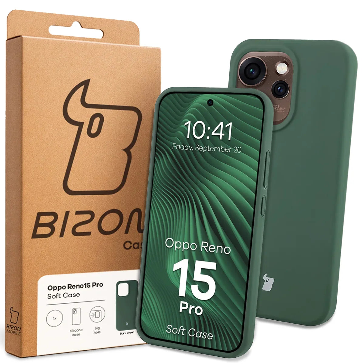 Silikon Handyhülle für Oppo Reno 15 Pro, Bizon Soft Case, Dunkelgrün