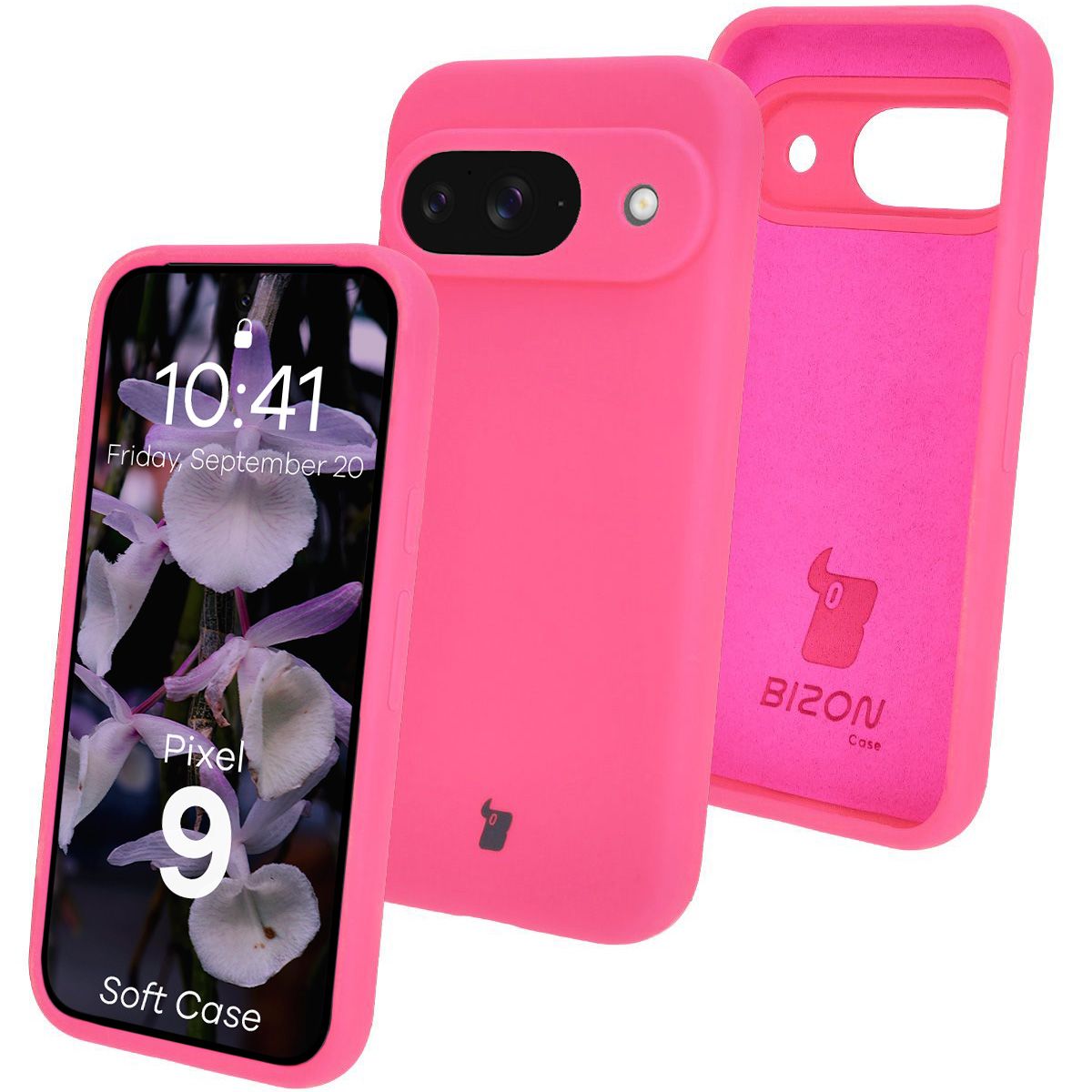 Silikon Handyhülle für Google Pixel 9, Bizon Soft Case, Neon-Pink