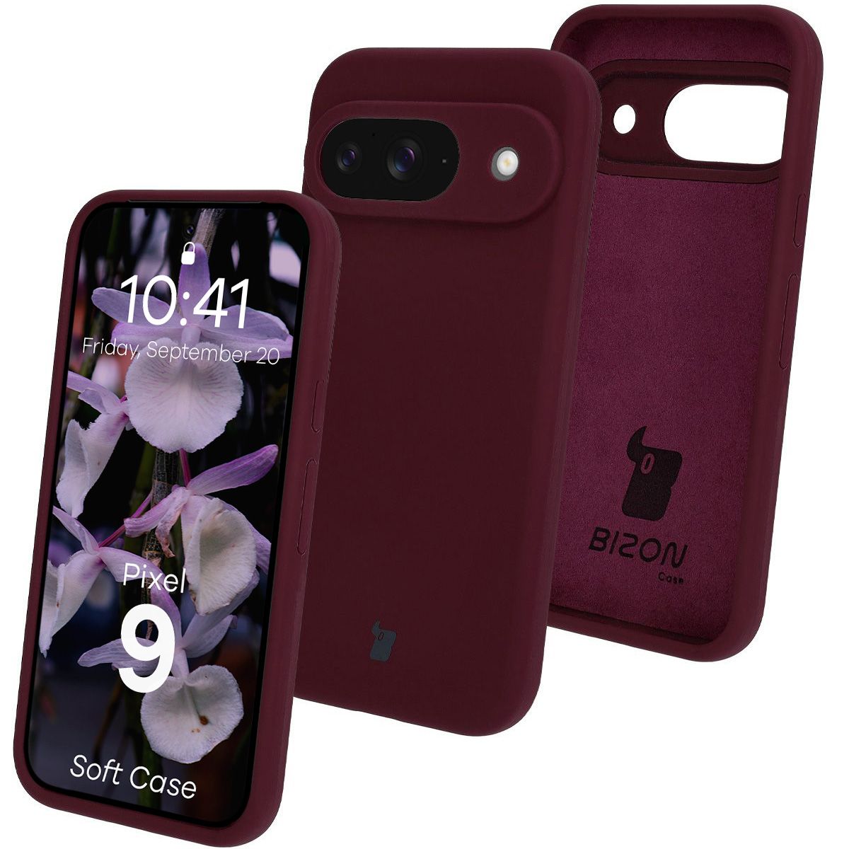 Silikon Handyhülle für Google Pixel 9, Bizon Soft Case, Pflaumenfarbe