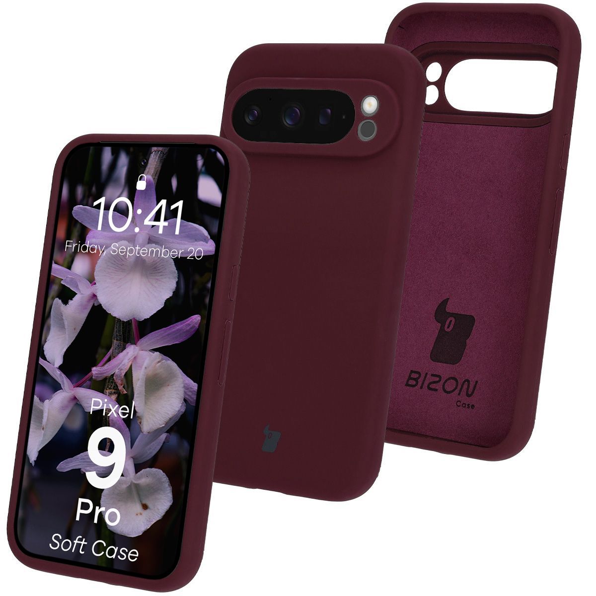 Silikon Handyhülle für Google Pixel 9 Pro, Bizon Soft Case, Pflaumenfarbe