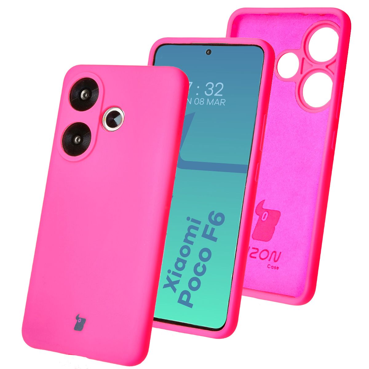 Silikon Handyhülle für Xiaomi Poco F6, Bizon Soft Case, Neon-Pink