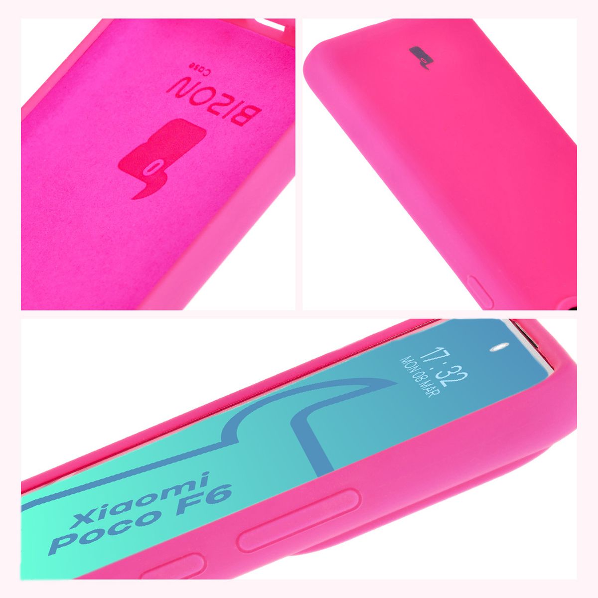 Silikon Handyhülle für Xiaomi Poco F6, Bizon Soft Case, Neon-Pink