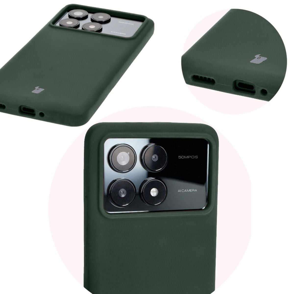 Silikon Handyhülle für Xiaomi Poco F6 Pro, Bizon Soft Case, Dunkelgrün
