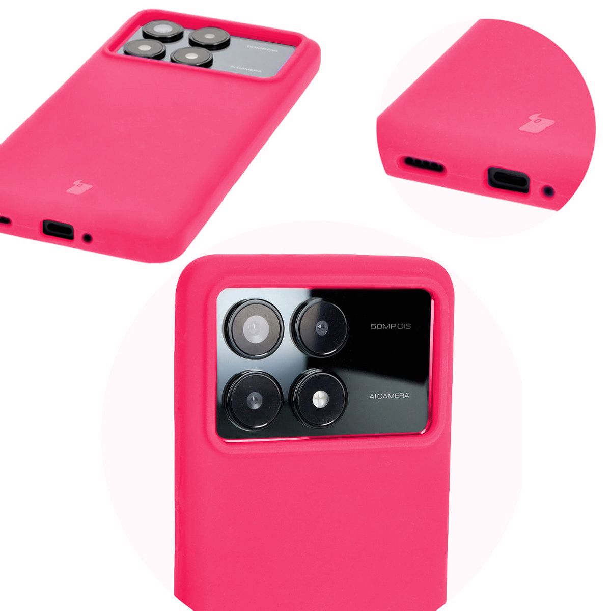 Silikon Handyhülle für Xiaomi Poco F6 Pro, Bizon Soft Case, Neon-Pink