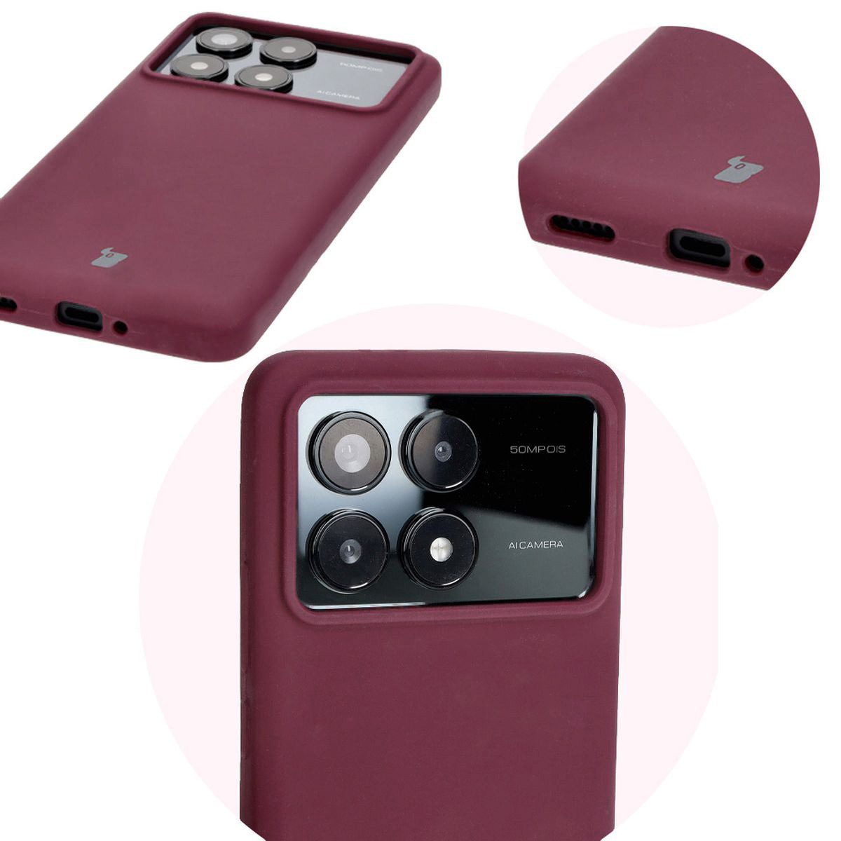 Silikon Handyhülle für Xiaomi Poco F6 Pro, Bizon Soft Case, Pflaumenfarbe