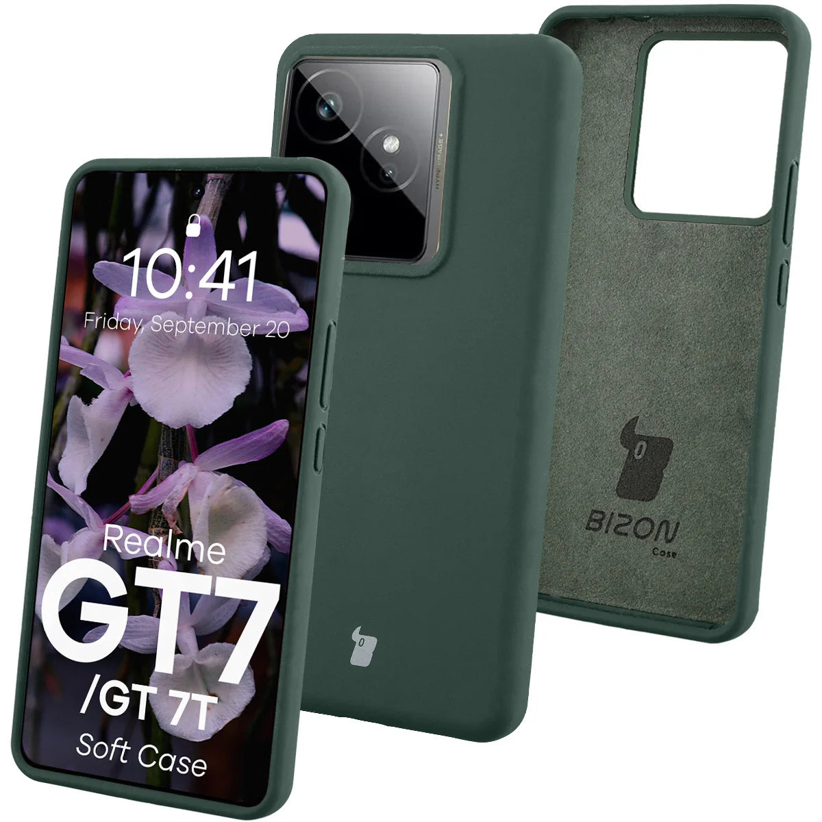Silikon Handyhülle für Realme GT 7 / 7T, Bizon Soft Case, Dunkelgrün