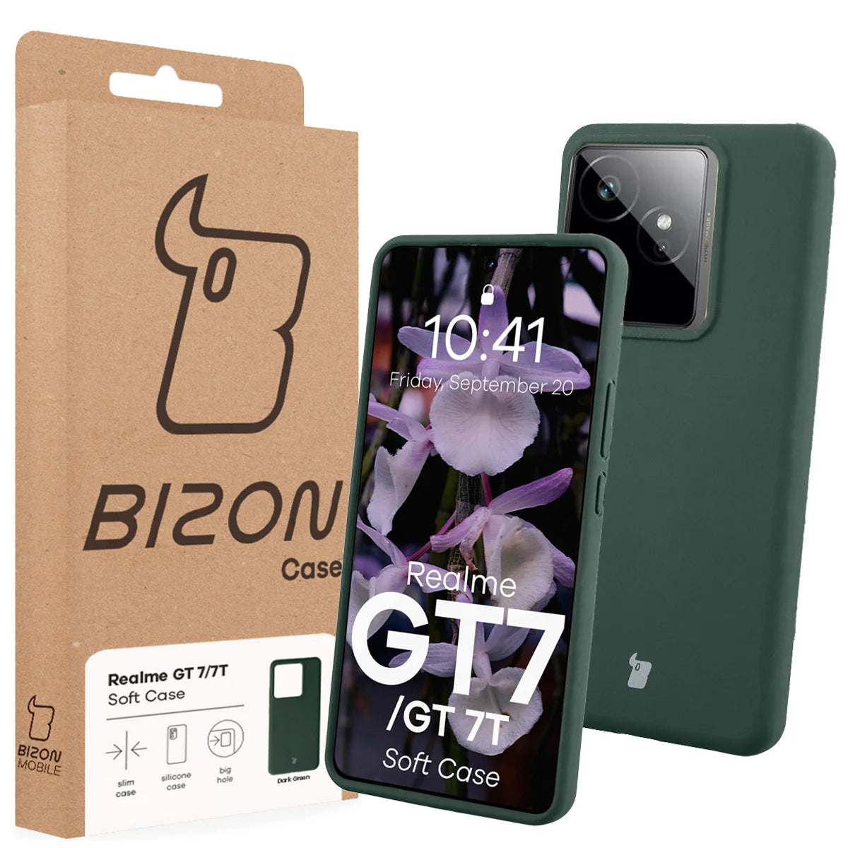 Silikon Handyhülle für Realme GT 7 / 7T, Bizon Soft Case, Dunkelgrün