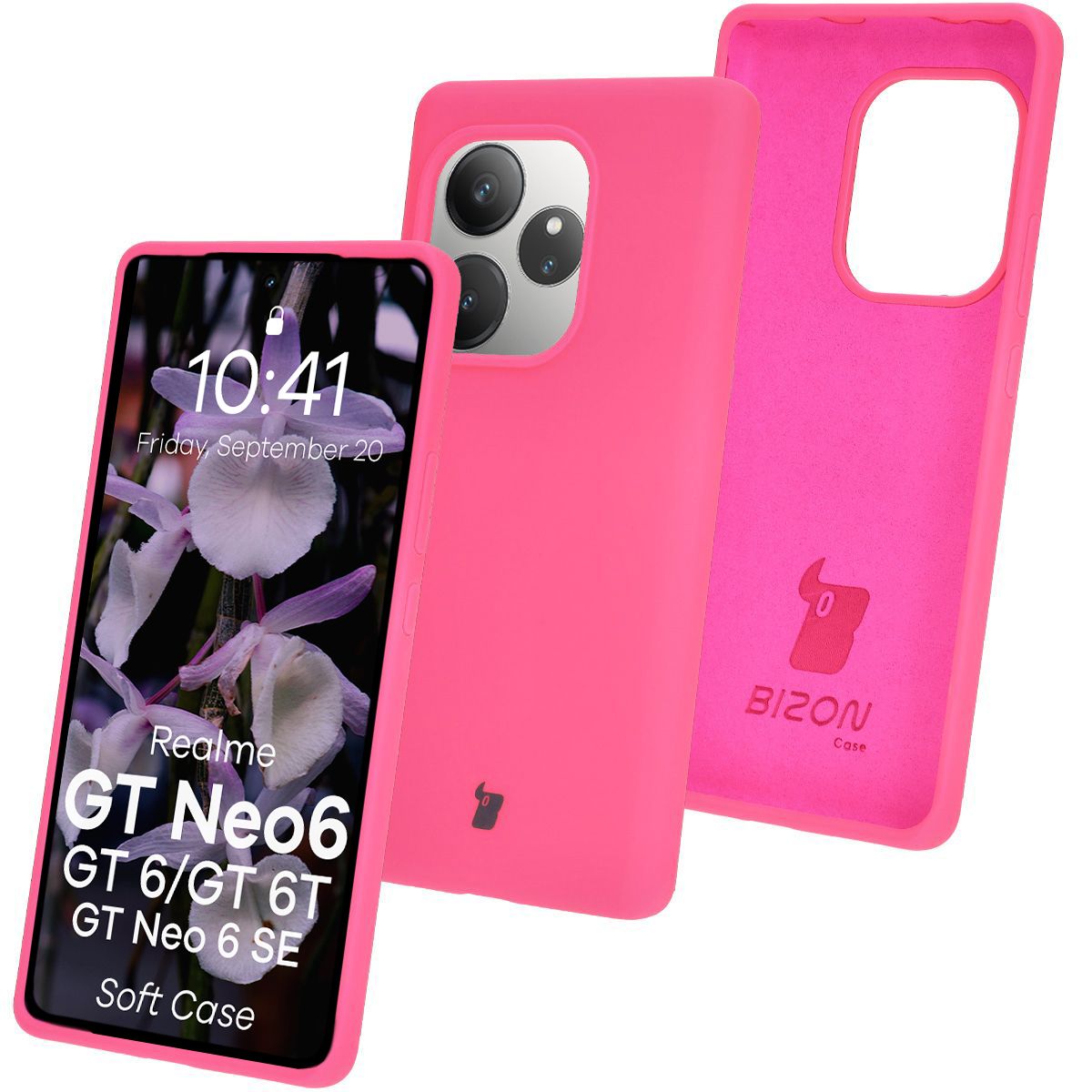 Silikon Handyhülle für Realme GT 6 / 6T / Neo 6 / Neo 6 SE, Bizon Soft Case, Neon-Pink