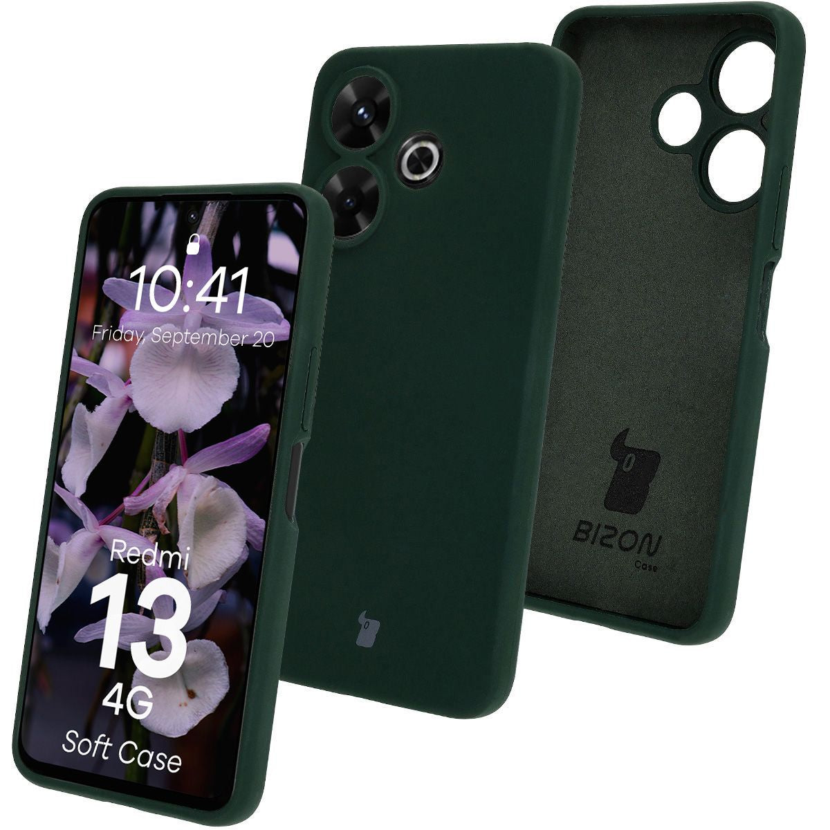 Silikon Handyhülle für Xiaomi Redmi 13 4G, Bizon Soft Case, Dunkelgrün