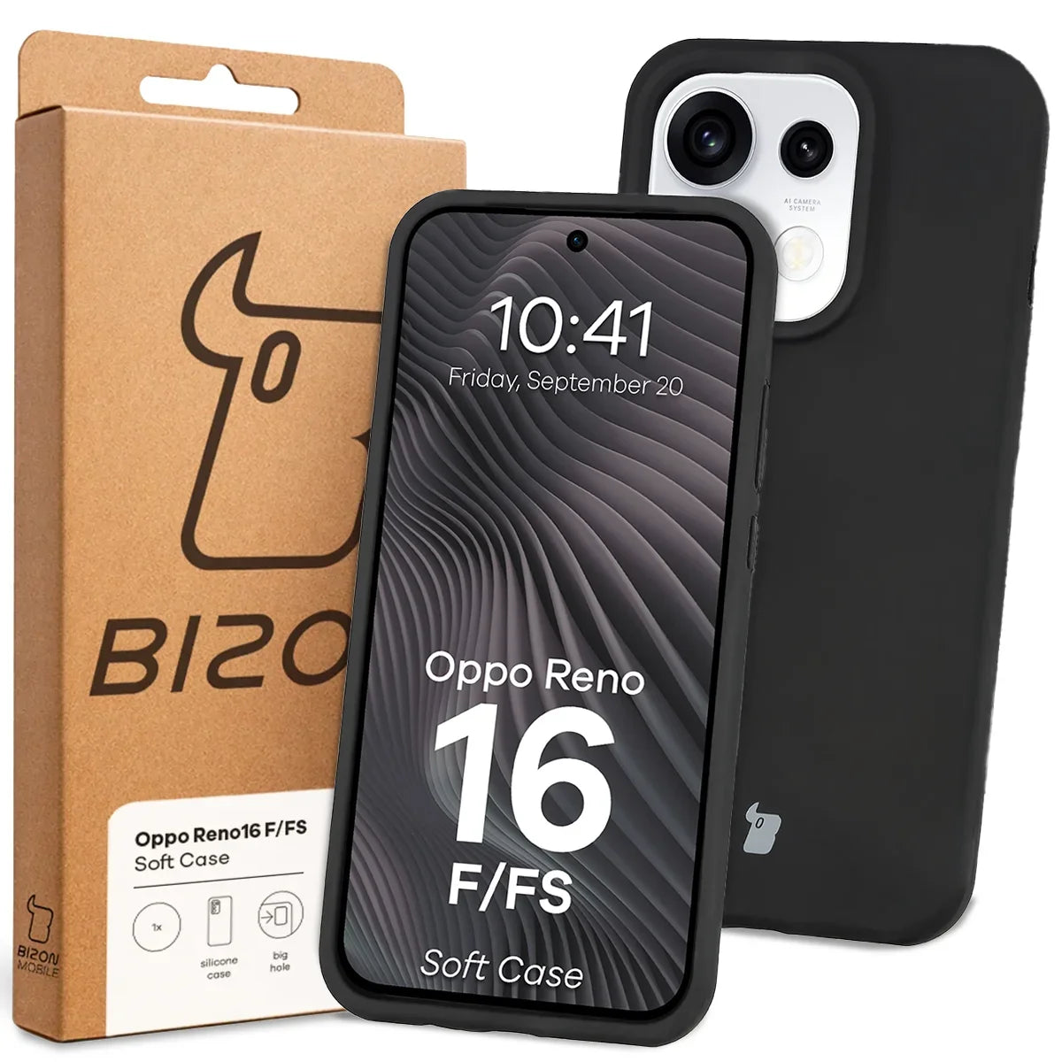 Silikon Handyhülle für Oppo Reno16 F / Reno16 FS, Bizon Soft Case, Schwarz (7/7)