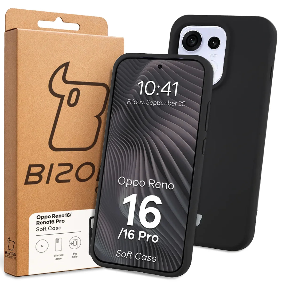 Silikon Handyhülle für Oppo Reno16 / Reno16 Pro 5G, Bizon Soft Case, Schwarz