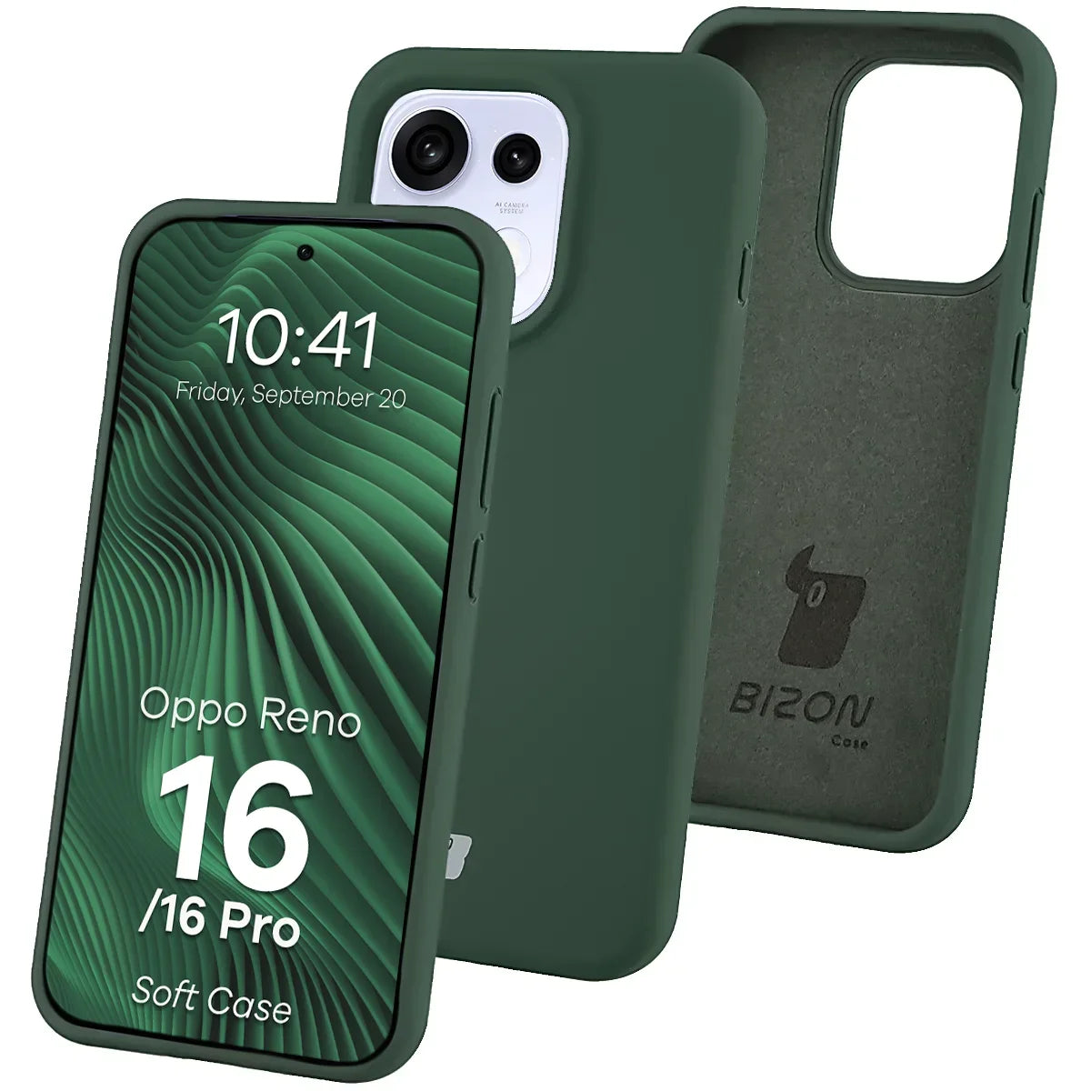 Silikon Handyhülle für Oppo Reno16 / Reno16 Pro 5G, Bizon Soft Case, Dunkelgrün